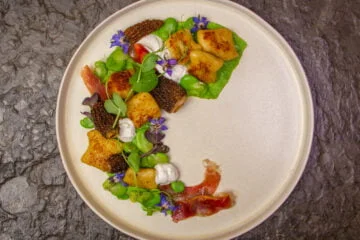 gnocchi with pea puree and morel mushrooms
